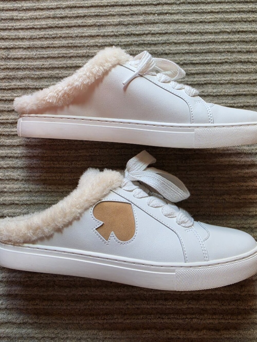 Kate Spade Fez Mule Winter Sneakers - US Size 7.5B EU 38 White Beige Slip On Fur